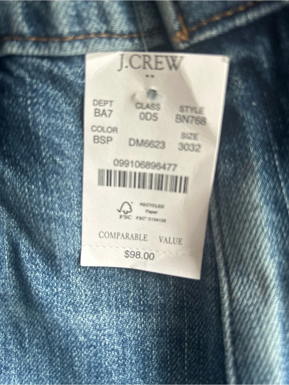 J Crew Men’s Slim Vintage Flex Blue Jeans 30x32 New with Tags Straight Leg